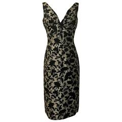 Alexander McQueen Grey and Black Floral Brocade Wiggle Pencil Dress, 2006