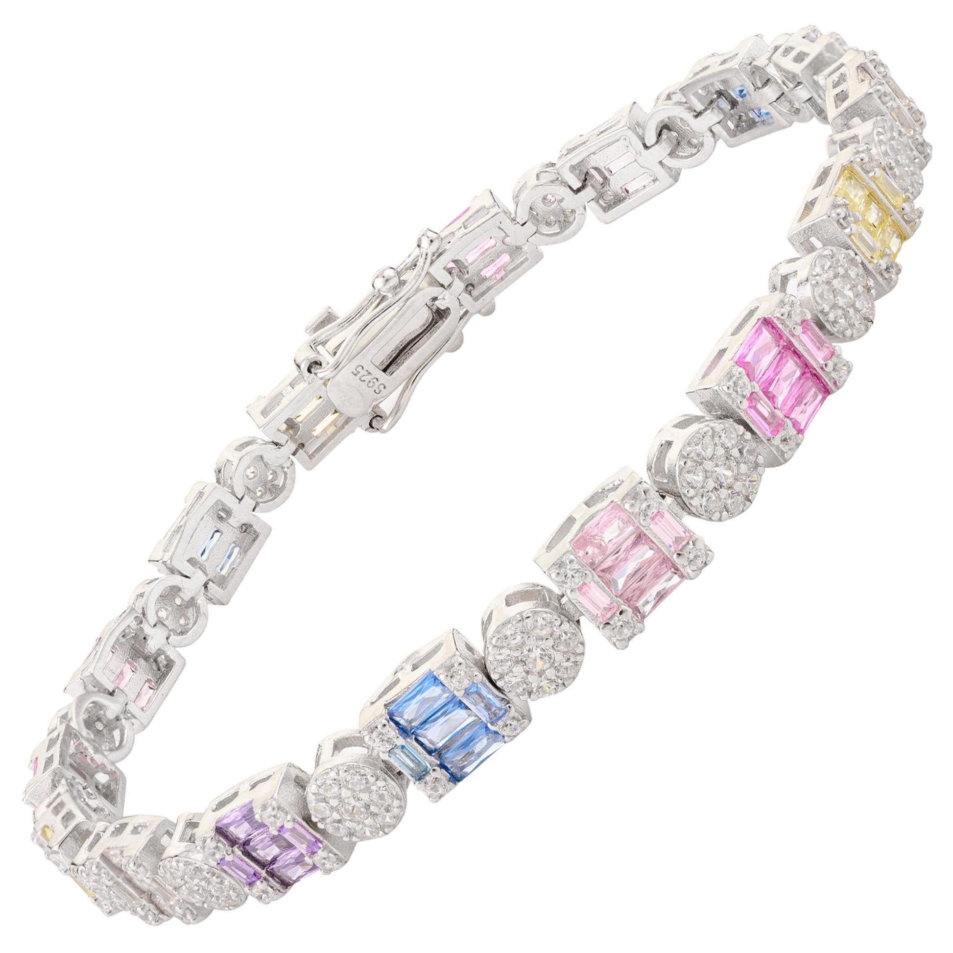 Bracelet tennis d'anniversaire pour mère en argent sterling et zircon de couleur pastel en vente