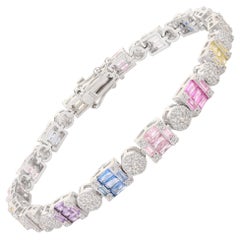 Pastel Color Zircon Tennis Bracelet Anniversary Gift for Mom in Sterling Silver