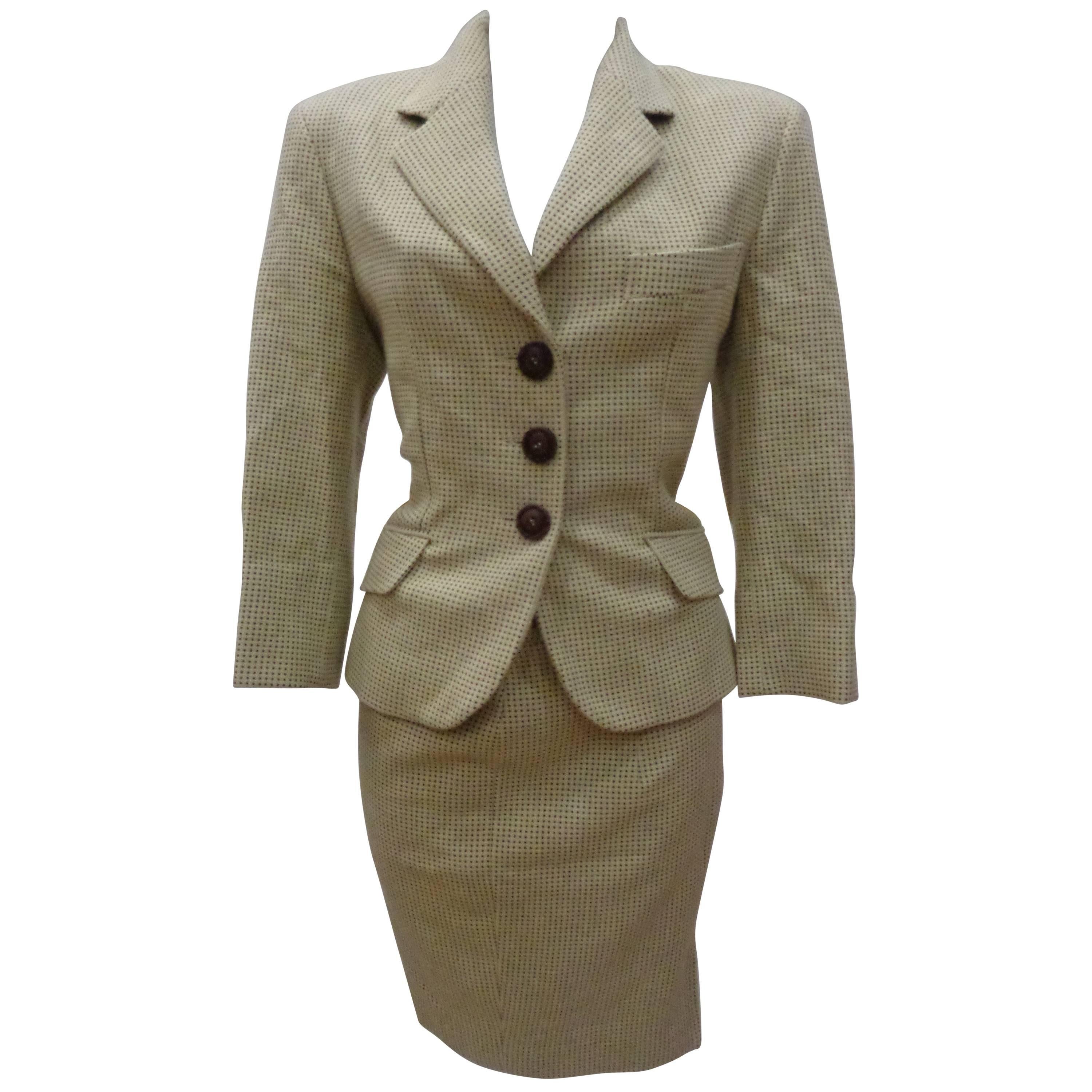 Moschino Couture Beije Wool Skirt Suit For Sale