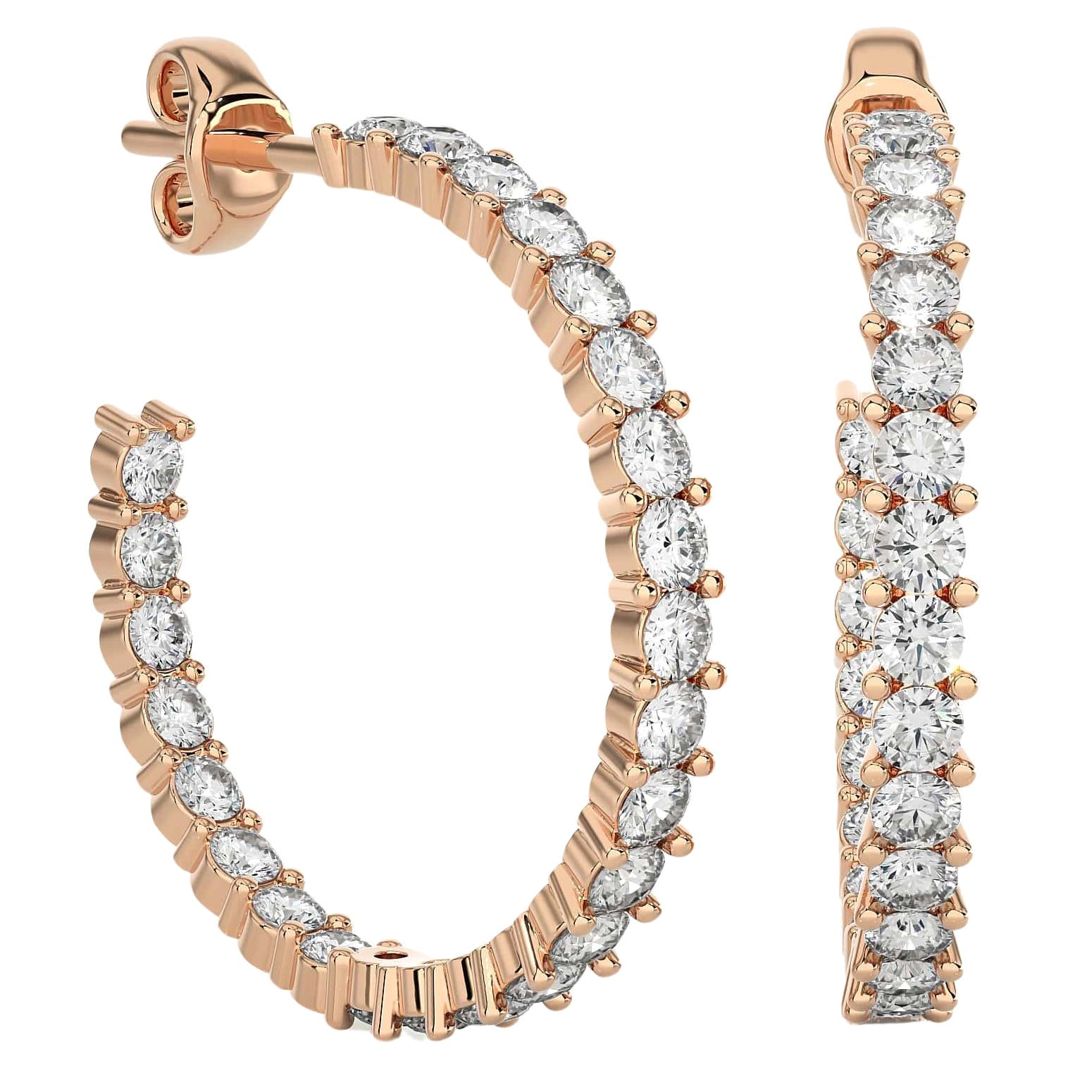 18k Solid Rose Gold Genuine Moissanite Hoop Earrings Gift for Mothers Day Gift For Sale