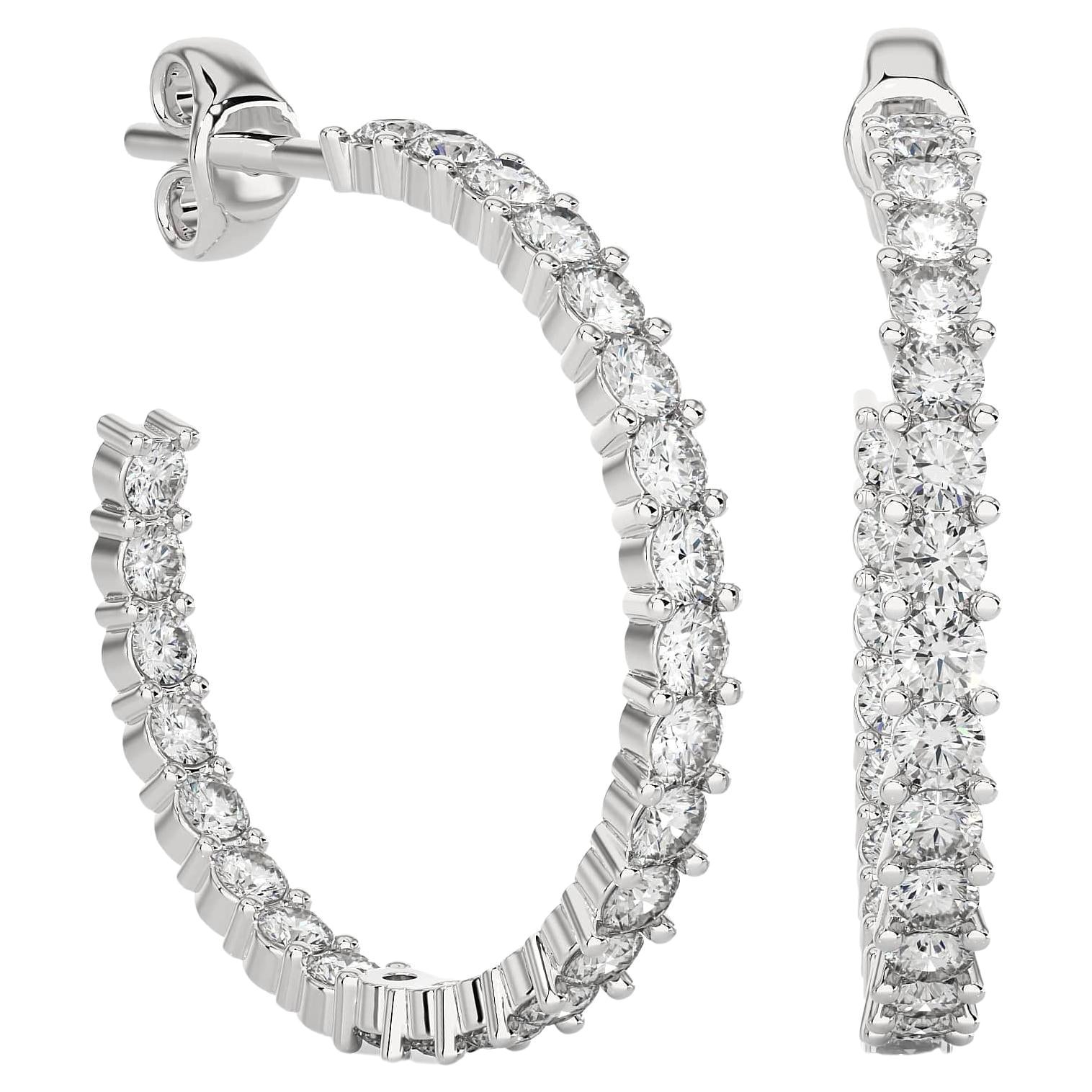 Fine 14k Solid White Gold Genuine Moissanite C-Hoop Earrings for Mom Jewelry For Sale