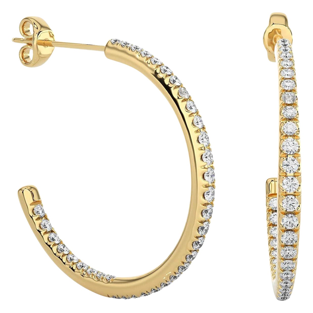 Basic Moissanite C-Hoop Earrings for Mom in Yellow Gold Plated Sterling Silver For Sale