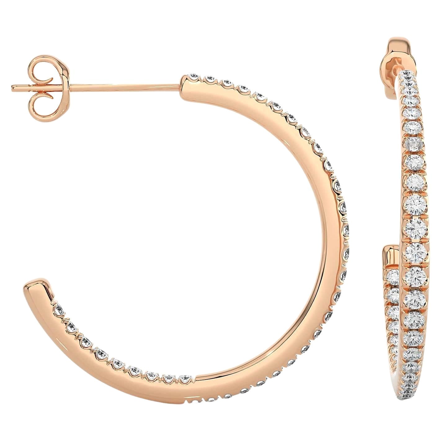 Elegant Moissanite C-Hoop Earrings for Mom in Rose Gold Plated Sterling Silver For Sale