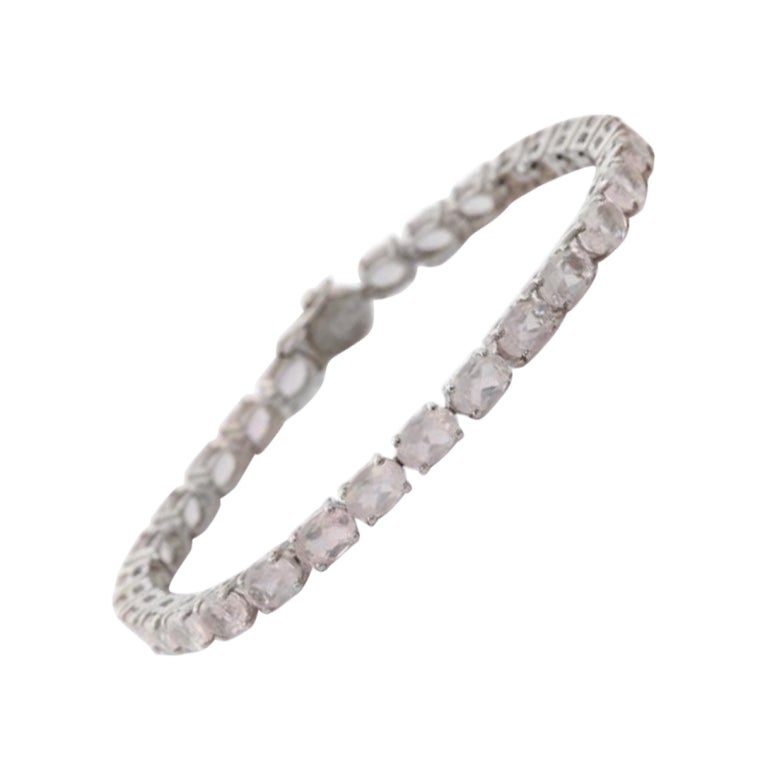 Stunning Faceted Rose Quartz Tennis Bracelet in Sterling Silver for Mom Gift For Sale