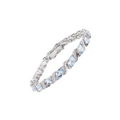 Pulsera de tenis con diamantes de aguamarina natural de 17,1 qt para mamá en plata de ley