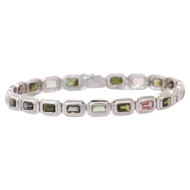 Turmalin-Tennisarmband mit Lünettenfassung aus Sterlingsilber für Mom Jewelry Gift im Angebot