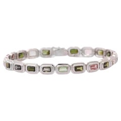 Pulsera de tenis con turmalina engastada en bisel de plata de ley para mamá Regalo de joyería