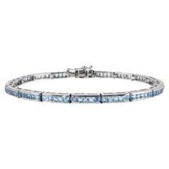 Sleek Sterling Silver Blue Topaz Gemstone Tennis Bracelet for Mom Gift Jewelry