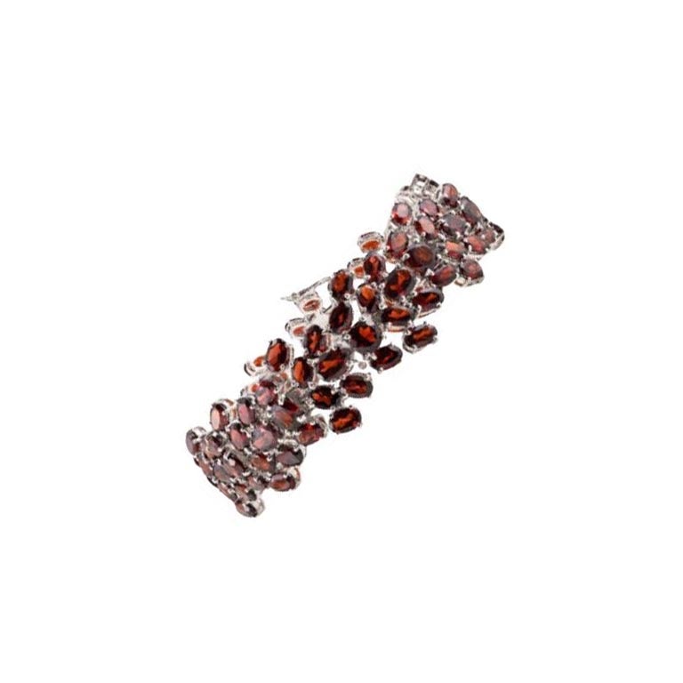 January Birthstone Garnet Wide Wedding 925 Sterling Silver Bracelet for Mom Gift For Sale