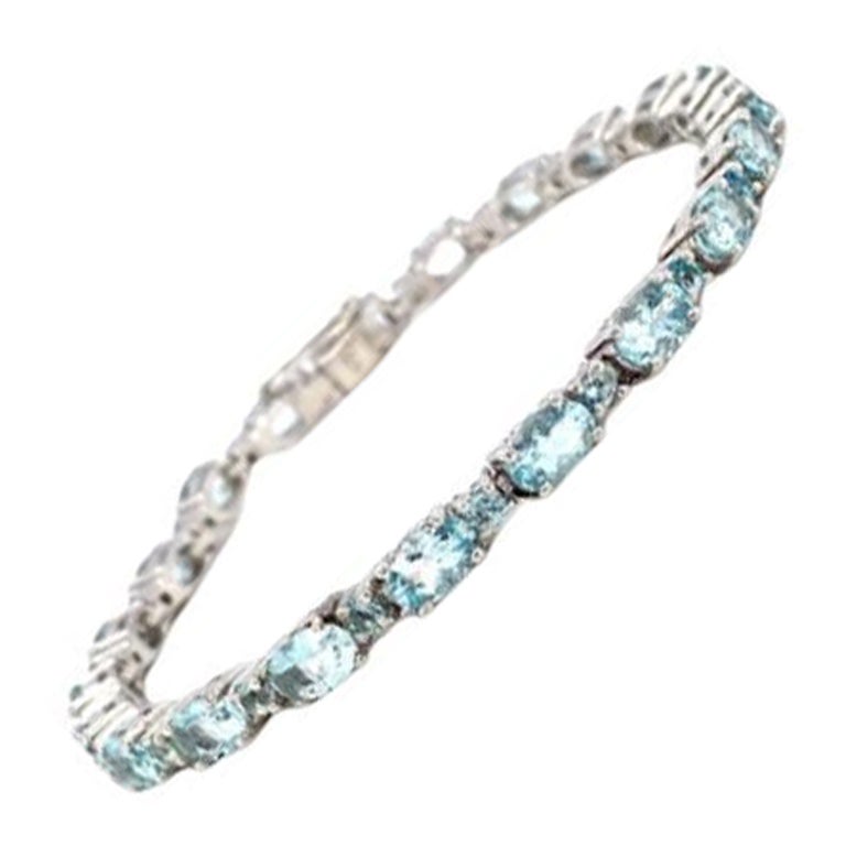 Bracelet tennis en argent sterling et aigue-marine naturelle 12,40 carats cadeau pour mère en vente