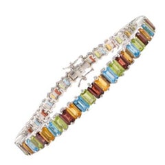 Pulsera de tenis de plata de ley 925 con varias piedras preciosas de colores para regalo de mujer
