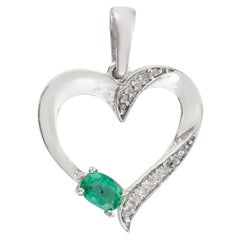 Colgante de plata de ley 925 con esmeralda y diamantes en el corazón Regalo de San Valentín