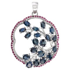 925 Sterling Silver Real Blue Sapphire and Ruby Life of Tree Pendant for Mothers
