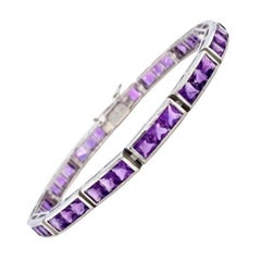 Square Shape Amethyst Women Wear Tennis Bracelet for Her in 925 Sterling Silver