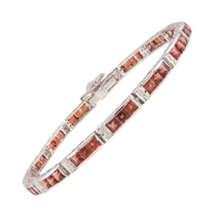 January Birthstone Garnet and Diamond Bracelet Sterling Silver Jewelry for Her