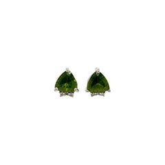 Dainty Trillion Peridot Diamond Stud Earrings for New Year Gift in Silver