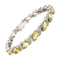 18.70 Carats Lemon Quartz Diamond Engagement Bracelet for Girlfriend Gift Silver