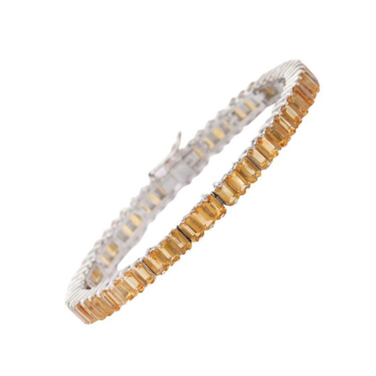 Modern Octagon Citrine Tennis 925 Silver Bracelet Gift for Best Friend Jewelry For Sale
