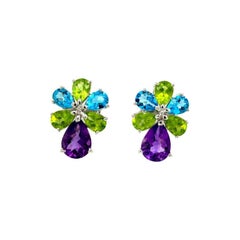 Multi Gemstone Amethyst, Topaz and Peridot Earrings for Her in Sterling Silver