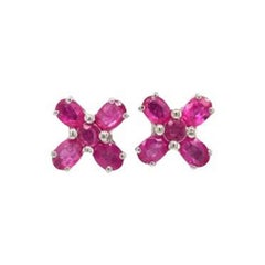 Tiny Ruby Flower Pushback Earrings Gift for Graduation in Sterling Silver