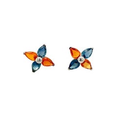 Everyday Tiny Multi Sapphire Stud Earrings for Women Gift in Sterling Silver