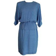 1960s Joe Colombo blue Silk Sheat Dress Polka Dot