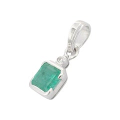 Natural Emerald Birthstone Diamond Pendant Gift for Graduation in 925 Silver