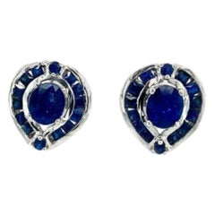 Pendientes Art Déco de zafiro azul para mujer en plata de ley 925