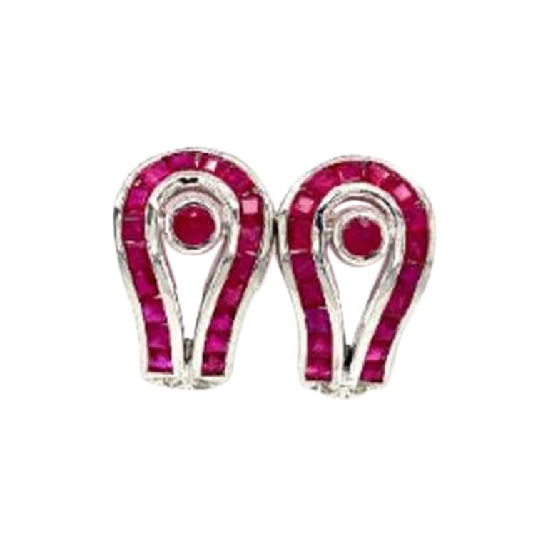 Statement Square Cut Ruby Pushback Stud Earrings for Her Gift in Sterling Silver For Sale