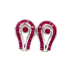 Statement Square Cut Ruby Pushback Stud Earrings for Mom Gift in Sterling Silver