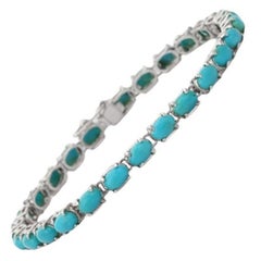 14 Carat Natural Turquoise Oval Tennis Bracelet 925 Silver Mother's Day Bracelet