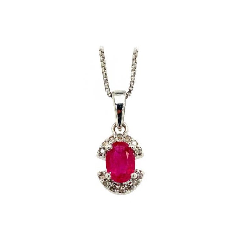 Minimalist Ruby Diamond Semi Halo Pendant Gift for Mom in Solid Silver Jewelry For Sale