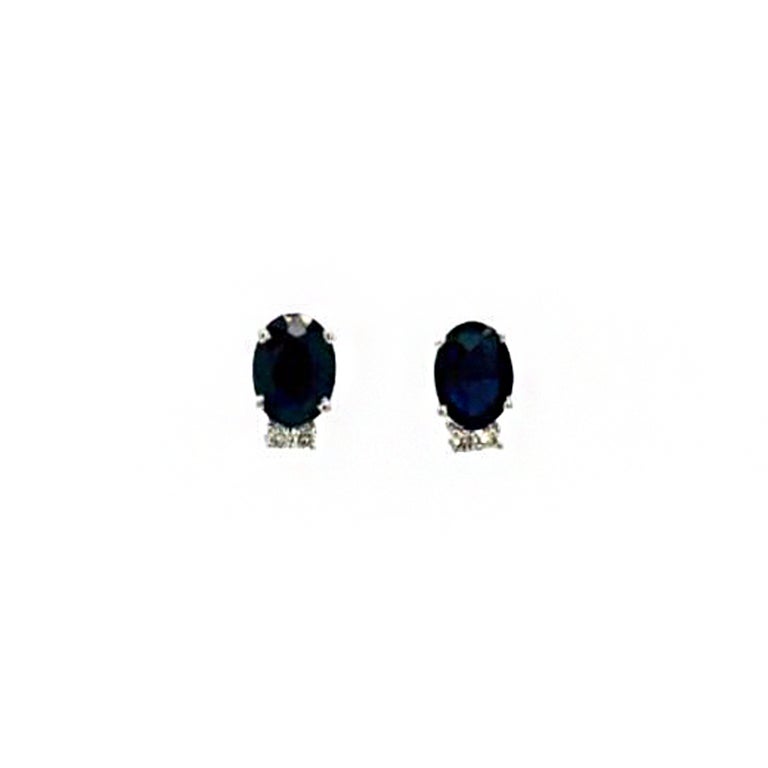 Genuine Blue Sapphire Diamond Studs Earring for Girlfriend Gift in Solid Silver For Sale