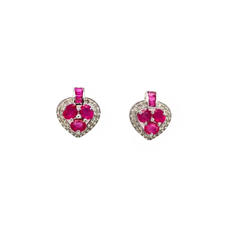 Dainty Ruby Diamond Heart Studs Earring Gift for Mom Gift in Sterling Silver