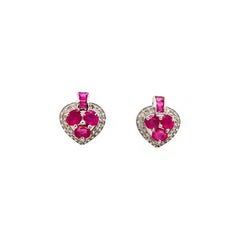 Dainty Ruby Diamond Heart Studs Earring Gift for Mom Gift in Sterling Silver