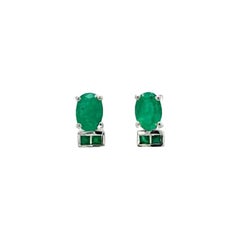 Faceted Emerald Everyday Studs Earring Gift for Mom in 925 Sterling Silver