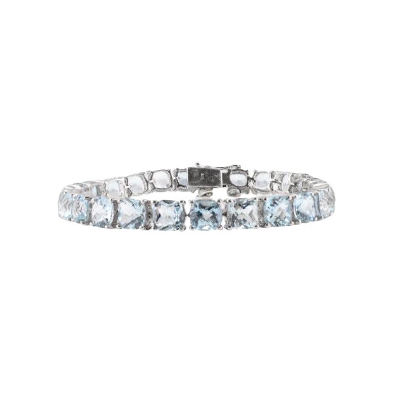 25.01 Carats Cushion cut Aquamarine Tennis Bracelet Sterling Silver Grandma Gift For Sale