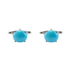 Blue Turquoise Gemstone Solitaire Cufflinks for Him Made in 925 Sterling Silver