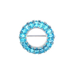 10.80 Carat Blue Topaz Wreath Brooch Gift for Him in 925 Sterling Silver