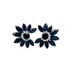 Pendientes de plata de ley 925 con flor de zafiro azul Regalo para mamá