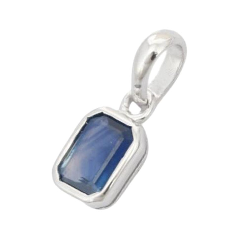Minimalist Blue Sapphire Unisex Pendant Handcrafted in 925 Sterling Silver