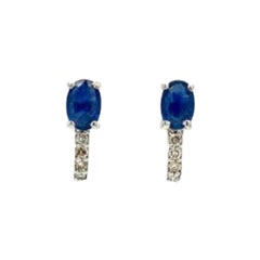 Pendientes de zafiro azul con diamantes para regalo de madre Fabricados en plata 925