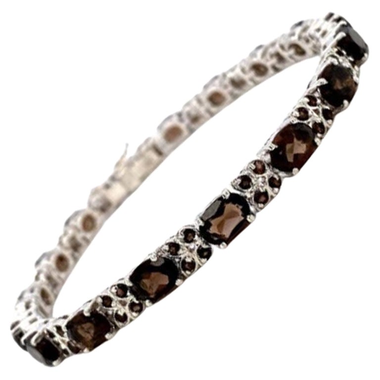 16.15 Carat Smoky Topaz Gemstone Tennis Bracelet for Mom in 925 Sterling Silver For Sale