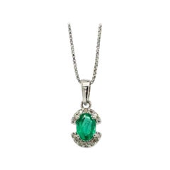 Natural Emerald Semi Halo Diamond Pendant Necklace for Mom in 925 Solid Silver