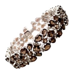 53.50 CT Smoky Topaz Wide Statement Bracelet for Mom Gift Crafted in 925 Silver