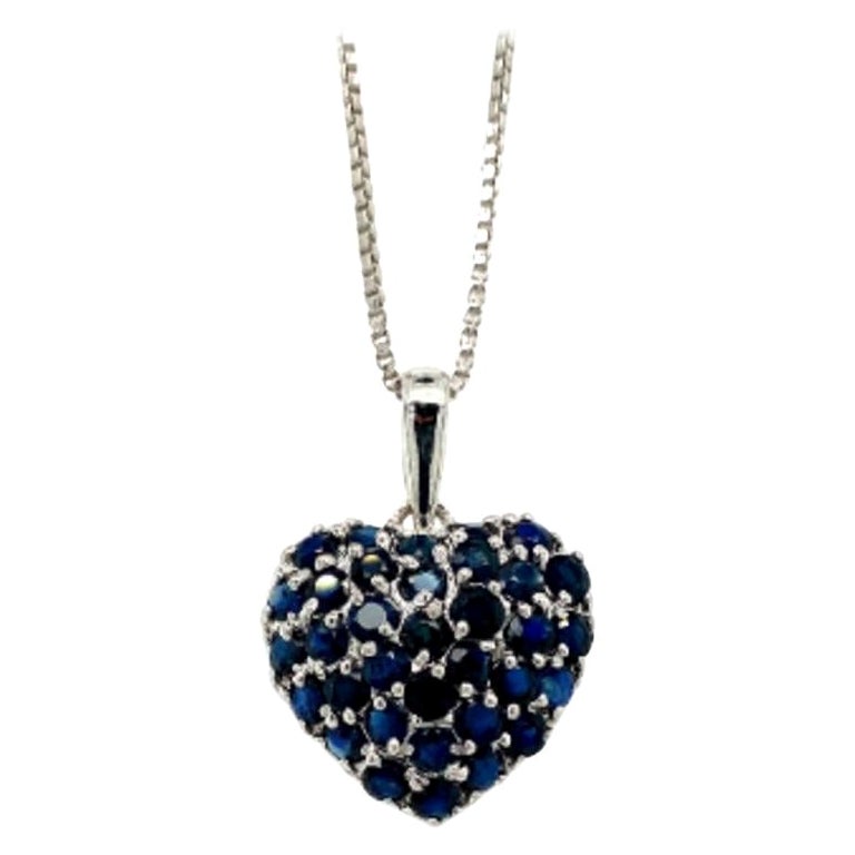 1.80 CTW Deep Blue Sapphire Heart Pendant Gift for Daughter in 925 Silver For Sale