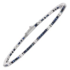 Sleek Natural Blue Sapphire Stacking Tennis Bracelet for Mom Jewelry in Silver