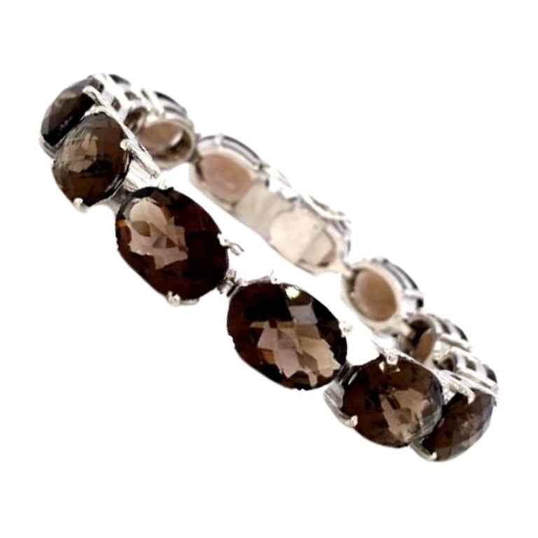 88.40 CTW Smoky Topaz Sterling Silver Handmade Tennis Bracelet Grandma Gift For Sale