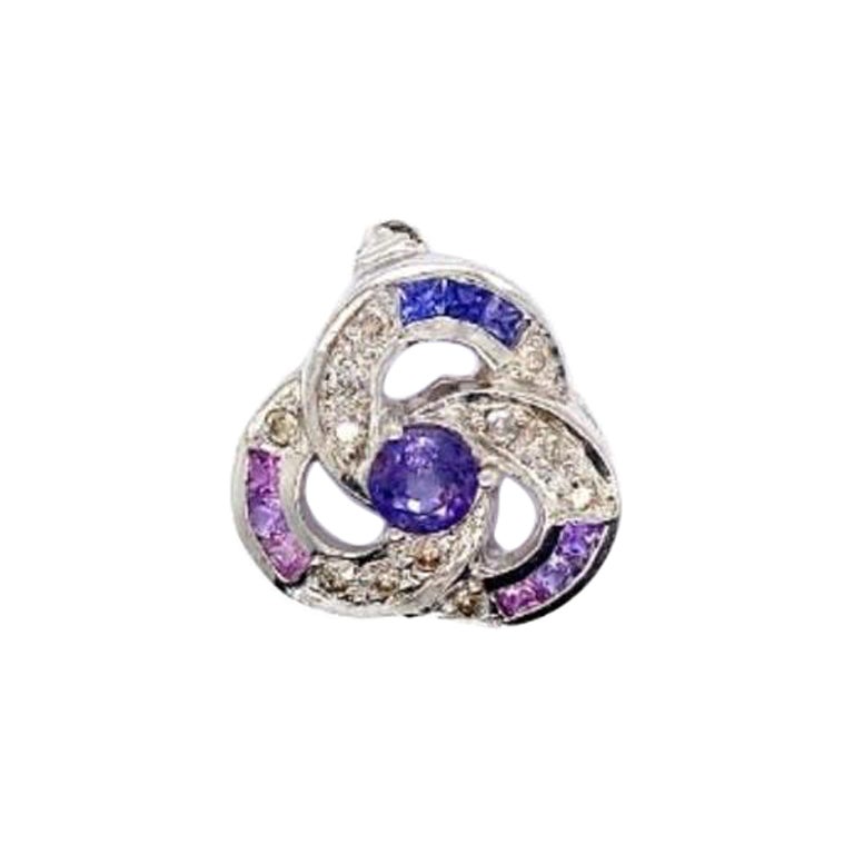 Handmade Natural Purple Sapphire Poppy Flower Brooch in 925 Solid Silver